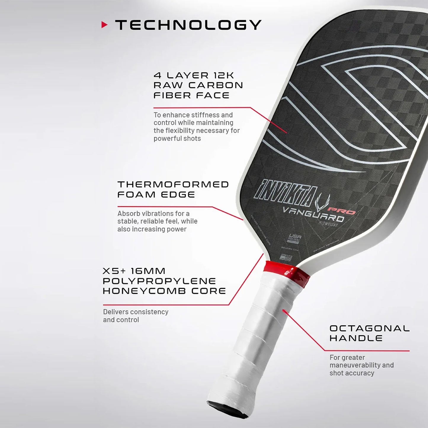Pickleball Paddle VANGUARD Pro Invikta 16MM, Pickleball Racket